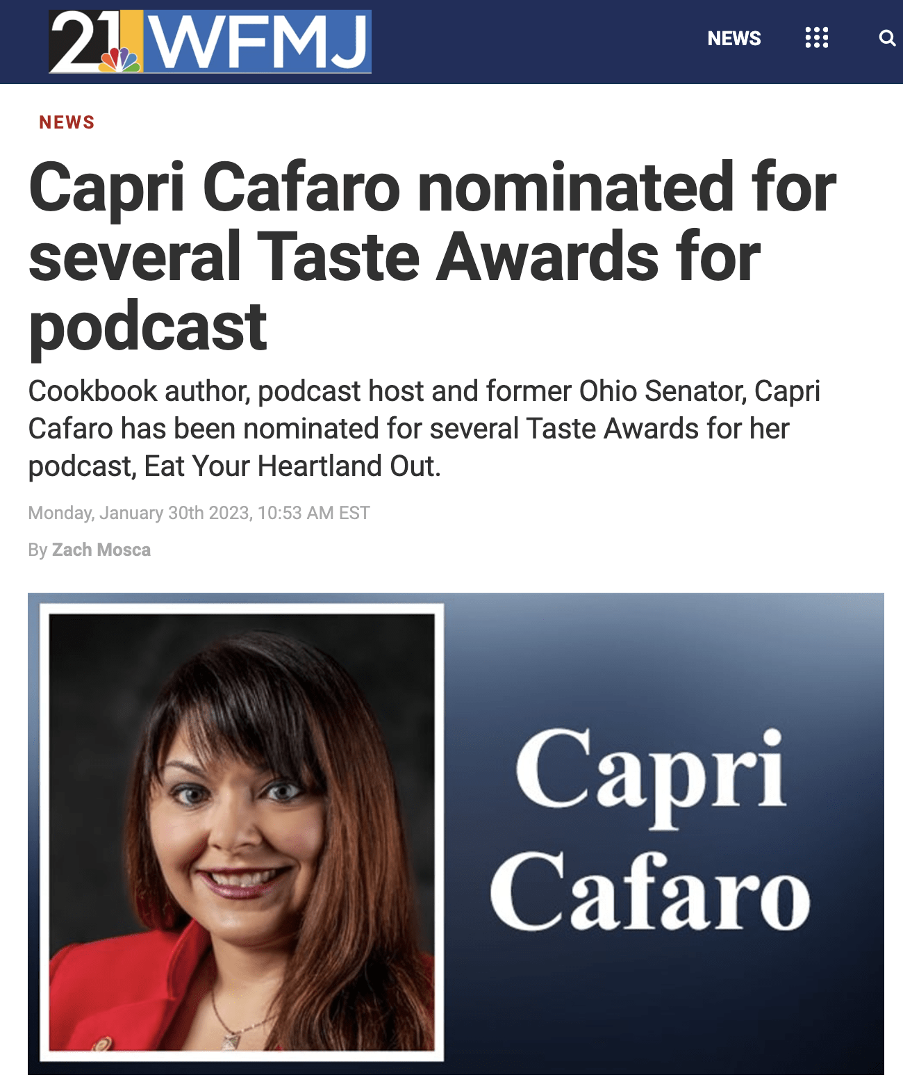 Capri Cafaro nominated for several Taste Awards for podcast Img
